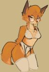  anthro brown_ears canid canine clothing ear_piercing ear_ring facial_markings female fluffy fluffy_tail fox fur garter_belt garter_straps hatsumiilkshake head_markings hi_res isa_akikaze_(bigfatwitchhat) legwear lingerie looking_at_viewer mammal markings orange_body orange_fur piercing red_markings ring_piercing solo thigh_highs 