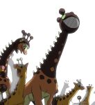  antennae do9bessa evolutionary_line extra_heads fangs farigiraf girafarig highres long_neck looking_at_another no_humans open_mouth pokemon pokemon_(creature) sharp_teeth smile spines teeth 