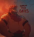  absurd_res angry anthro barazoku body_hair bowser chest_hair chest_tuft collar english_text hi_res horn koopa male mario_bros muscular nintendo scalie shirtless solo text tuft video_games xeoniios 