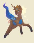  absurd_res blue_tail blue_wings brown_body brown_fur dark_feet dragon dragon_tail dragon_wings equid equine female feral fur hi_res hooves horse hybrid junkochi mammal one_eye_closed pony smile solo wings wink 