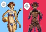  anthro ball belt bikini cheetah clothing dialogue dominant dominant_female english_text felid feline female leather looking_at_viewer mammal solo swimwear tagme text unknown_artist volleyball_(ball) 