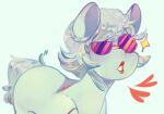  &lt;3 equid equine eyewear female feral fur glasses grey_body grey_fur grey_hair hair horse junkochi lips lipstick makeup mammal pony purple_eyewear purple_glasses short_hair short_tail simple_background solo 