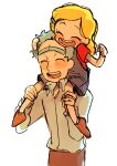  1boy 1girl aged_down beth_smith blonde_hair carrying child closed_eyes father_and_daughter hair_ornament hairclip messy_hair noko6 open_mouth piggyback rick_and_morty rick_sanchez short_hair smile spiked_hair unibrow 