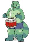  4_toes 5_fingers absurd_res anthro bottomwear claws clothing digital_media_(artwork) drum drumming drumming_stick feet fingers fred_(fredrick_brennan) fur green_body green_fur hi_res holding_object looking_at_viewer maaudaan_tg male mammal musical_instrument nipples open_mouth overweight overweight_anthro overweight_male percussion_instrument percussion_mallet procyonid raccoon shorts solo standing straps teeth toe_claws toes tongue watermark 