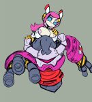  areola barely_visible_areola big_breasts blue_eyes breasts clothed clothing female gloves hair handwear hi_res humanoid imric1251 kirby:_planet_robobot kirby_(series) machine mouthless nintendo pink_areola pink_hair robot sitting solo susie_(kirby) video_games 