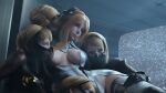 5girls areola_slip black_gloves blonde_hair blue_eyes breasts cleavage commentary english_commentary gloves hand_on_another&#039;s_thigh harem head_tilt highres kissing_breast multiple_girls nier_(series) nier_automata one_breast_out seven_(sixplusone) sitting veil yorha_commander yuri 