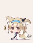  +++ 1girl animal_ear_fluff animal_ears arknights bangs bare_shoulders beni_shake black_footwear black_gloves blonde_hair blue_hairband blush braid brown_eyes chibi closed_mouth commentary_request fox_ears fox_girl fox_tail gloves grey_background hair_between_eyes hair_rings hairband looking_at_viewer multicolored_hair pantyhose purple_skirt shadow shirt shoes signature simple_background single_glove sitting skirt smile solo suzuran_(arknights) tail twin_braids two-tone_hair white_hair white_pantyhose white_shirt 