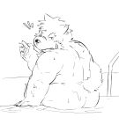  absurd_res anthro big_butt blush butt canid canine canis domestic_dog eyebrows hi_res kpc_drawing99 lifewonders looking_at_viewer male mammal moritaka musclegut nude scar sketch solo thick_eyebrows tokyo_afterschool_summoners video_games water wet 