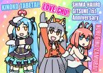  .live 3girls animal_costume animal_ear_fluff animal_ears balbal94 blazer blue_eyes blue_hair dress gloves grey_eyes grey_hair hat hinata_channel indie_virtual_youtuber island_fox_(kemono_friends) jacket kemono_friends kemono_friends_v_project kneehighs long_hair multicolored_hair multiple_girls mushroom neck nekomiya_hinata orange_hair pink_hair ribbon shirt shorts simple_background skirt sleeveless sleeveless_shirt socks tail virtual_youtuber yamato_iori 