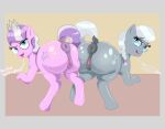  absurd_res anus ass_to_ass big_butt butt cutie_mark diamond_tiara_(mlp) duo earth_pony equid equine eyewear female female/female feral friendship_is_magic genitals glasses hair hasbro hi_res horse huge_butt looking_back maldoando mammal multicolored_hair my_little_pony pony pussy silver_spoon_(mlp) simple_background text two_tone_hair young 