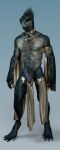  2022 abs anthro athletic athletic_anthro athletic_male claws digitigrade fangs feathered_crest feathers genitals head_crest hi_res hybrid_genitalia hybrid_penis jewelry lizard male navel necklace nipples nude pecs penis reptile scalie simple_background solo standing tagme ugnaughtsden 