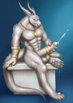  absurd_res agepan anthro bodily_fluids cum dragon drakons genital_fluids genitals gold hi_res male masturbation muscular nude penis petrification petrify sculpture solo statue 