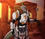  absurd_res anthro armor big_tail destiny_(video_game) dragon grey_body hi_res horn male solo torgore yellow_eyes 