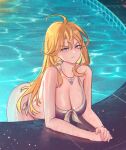  breasts clarisse_(fire_emblem) fire_emblem fire_emblem_heroes large_breasts leaning_forward pool poolside swimsuit 