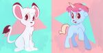  2019 absurd_res artist_name blue_background blue_body blue_fur child digital_drawing_(artwork) digital_media_(artwork) duo equid equine eyelashes felid feral fur hair hi_res hooves horn kimba kimba_the_white_lion lion looking_at_viewer male mammal mane osamu_tezuka pantherine paws pink_background pink_hair pink_mane sanrio simple_background smile unico unico_(series) unicorn waackery white_body white_fur young 