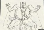  absurd_res anal anal_penetration anthro anus ball_tuft balls butt canid canine canis claws double_penetration duo erection flaccid foreskin fox fox_mccloud garo_(artist) genitals hi_res holding_leg holding_object humanoid_genitalia lying male male/male mammal monochrome nintendo nipples on_back pawpads paws pecs penetration penis perineum plantigrade sex_toy spread_butt spread_legs spreading star_fox tongue tuft video_games wolf wolf_o&#039;donnell 