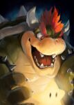  2022 anthro armband black_background bowser claws digital_media_(artwork) digital_painting_(artwork) eyebrows glowing hair hi_res horn koopa light lighting male mario_bros nintendo open_mouth open_smile painterly racoonwolf scalie shaded shadow shell signature simple_background smile solo spiked_armband spiked_shell spikes spikes_(anatomy) star teeth the_super_mario_bros_movie tongue video_games 