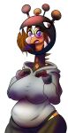  2022 absurd_res anthro big_breasts blush breasts brown_hair clothed clothing eyewear fan_character farigiraf female flustered generation_9_pokemon giraffid glasses hair hi_res huge_breasts looking_at_viewer mammal nintendo orange_body pokemon pokemon_(species) purple_eyes red_eyes shieradevil solo solo_focus sweater thick_thighs topwear video_games 