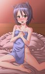  :o animal_ears arcana_heart bangs barefoot bed blue_hair blush brown_eyes cat_ears daidouji_kira feet flat_chest frilled_pillow frills hair_between_eyes hands_on_own_chest hands_together highres indoors looking_at_viewer naked_towel open_mouth orochi_itto parted_bangs pillow short_hair side_slit sitting soles solo spread_legs sweatdrop teeth toes towel yokozuwari 