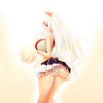  ass breasts cheerleader ex-keine green_hair horn_ribbon horns huge_breasts kamishirasawa_keine legs long_hair panties pleated_skirt pom_poms ribbon skirt solo thighs touhou underwear yanmarson 