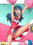  2boys armpits arms_up blush buneary cheerleader elite_four gen_4_pokemon hikari_(pokemon) leg_up majin_(marcia) multiple_boys ooba_(pokemon) panties piplup pleated_skirt pokemon pokemon_(anime) pokemon_(creature) pokemon_dp_(anime) pom_poms skirt striped striped_panties sweat takeshi_(pokemon) underwear upskirt 