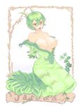  1girl bad_id bad_pixiv_id bare_shoulders breasts gen_5_pokemon green_hair large_breasts pokemon pokemon_(creature) pokemon_(game) pokemon_bw red_eyes serperior solo 