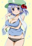  akagiakemi blue_eyes blue_hair bra breasts hair_bobbles hair_ornament hat jewelry kawashiro_nitori key large_breasts lingerie no_pants panties pendant screwdriver short_hair solo touhou towel twintails two_side_up underwear 