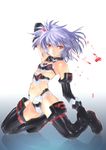  absurdres altines arere broken brown_eyes busou_shinki elbow_gloves flat_chest gloves highres midriff navel purple_hair solo thighhighs 