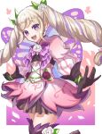  bangs black_flower black_gloves black_rose blue_eyes boots butterfly_wings drill_hair elise_(fire_emblem) fire_emblem fire_emblem_fates fire_emblem_heroes flat_chest flower gloves hair_flower hair_ornament highres leon0630claude long_hair looking_at_viewer official_alternate_costume open_mouth puffy_sleeves rose smile thigh_boots thighs twin_drills very_long_hair white_flower white_rose wings 