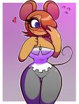  &lt;3 anthro big_breasts blue_eyes blush bottomwear breasts brown_body brown_fur brown_hair cleavage clothed clothing eyewear female fur glasses hair hi_res mammal mouse murid murine nelljoestar pants rodent short_hair simple_background solo spiral_eyes thick_thighs topwear tube_top wide_hips 