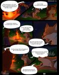  2022 ambiguous_gender anthro canid canine canis claws clothed clothing comic dialogue digital_media_(artwork) duo english_text feral fire fireplace fur hair hi_res male mammal night nomuralok open_mouth outside rena_(rena0107) rex_(disambiguation) simple_background speech_bubble text wolf 