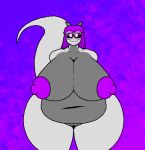  2022 absurd_res anthro areola bangs belly big_belly big_breasts big_nipples black_sclera blunt_bangs breasts curvy_figure deep_navel digital_media_(artwork) dragon eyelashes eyewear female freckles genitals glasses gradient_background grey_body hair hi_res horn huge_breasts huge_hips huge_thighs illuminion_(artist) long_hair navel nipples nude overweight overweight_anthro overweight_female pupils purple_areola purple_eyes purple_hair purple_nipples pussy saphy_magistralis scalie simple_background smile solo standing thick_thighs voluptuous white_pupils wide_hips wingless_dragon 
