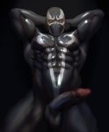  2020 abs absurd_res balls biceps black_background black_balls black_body black_penis demon foreskin genitals glans glistening glistening_body green_eyes half-erect hands_behind_head hellspawn hi_res humanoid image_comics light looking_at_viewer male markings mortal_kombat_11 mouthless muscular muscular_humanoid muscular_male navel netherrealm_studios not_furry not_furry_focus nude pecs penis pink_glans retracted_foreskin sedo shadow simple_background solo spawn spawn_(series) white_markings 