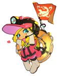  1girl absurdres blonde_hair blue_eyes boots chain closed_mouth drill_hair flag full_body gloves hands_up hardhat heart helmet high-visibility_vest highres inari1369 lifebuoy long_hair microphone octarian octoling octoling_girl pink_headwear salmon_run searchlight simple_background smile solo splatoon_(series) splatoon_3 tentacle_hair white_background white_footwear white_gloves 