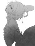  10000_we 1girl cross-laced_clothes crying dress from_side hat highres juliet_sleeves long_sleeves monochrome open_mouth puffy_sleeves short_hair simple_background soga_no_tojiko solo tate_eboshi tears touhou 