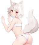  1girl animal_ears ass blush breasts closed_mouth cowboy_shot fundoshi inubashiri_momiji japanese_clothes large_breasts looking_to_the_side red_eyes revealing_clothes rururiaru sarashi short_hair simple_background solo tail touhou white_background white_hair wolf_ears wolf_tail 