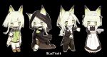  1girl alternate_costume animal_ear_fluff animal_ears apron arknights bare_shoulders black_background black_dress black_jacket black_pants black_robe boots bow bowtie brown_footwear character_name commentary_request dress ears_through_headwear enmaided formal green_dress highres holding hood hood_up hooded_robe jacket juliet_sleeves kal&#039;tsit_(arknights) long_sleeves maid multiple_views off-shoulder_jacket off_shoulder pant_suit pants puffy_sleeves robe shirt shoes simple_background suit suzume_(f_mof3) syringe vest white_apron white_bow white_bowtie white_jacket white_shirt white_vest 
