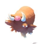  brown_fur claws commentary full_body highres likey no_humans piloswine pokemon pokemon_(creature) signature simple_background solo tusks white_background 