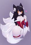  &lt;3 absurd_res ahri_(lol) amber_eyes animal_humanoid anthro anthrofied biped black_hair breasts canid canid_humanoid canine canine_humanoid clothing female fingers fox fox_humanoid fur hair hi_res humanoid kemono league_of_legends mammal mammal_humanoid multi_tail riot_games smile soda_uyu solo standing topwear video_games white_body white_fur 