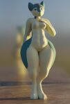  2021 3d_(artwork) anthro anthrofied blender_(software) breasts cindy_(cindyquilava) digital_media_(artwork) efoav female front_view generation_2_pokemon genitals hand_on_chest hi_res looking_at_viewer mammal multicolored_body nintendo nipples nude pokemon pokemon_(species) pussy quilava smile solo thick_thighs video_games wide_hips 
