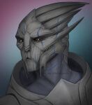  alien brown_eyes facial_scar looking_at_viewer male mass_effect portrait scar solo teeth turian video_games whiteleech 