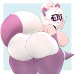 anthro big_breasts big_butt breasts butt chigui_(character) clothing eyebrows female fur legwear looking_at_viewer looking_back mammal open_mouth shirt simple_background smile solo tacdoodles thick_eyebrows thick_thighs thigh_highs topwear ursid white_body white_fur 
