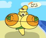  animal_crossing animated anthro areola beach big_breasts bikini bikini_top blonde_hair blush blush_stickers bottomwear bouncing_breasts breasts canid canine canis clothing domestic_dog english_text exclamation_point eyes_closed female hair huge_breasts hyper hyper_breasts ineffective_clothing isabelle_(animal_crossing) loop mammal mattthetooncat nintendo nipples open_mouth orange_areola orange_nipples seaside shih_tzu short_playtime skirt solo speech_bubble swimwear text toy_dog video_games walking_towards_viewer yellow_body 