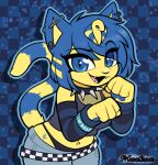  2021 4_fingers animal_crossing ankha_(animal_crossing) anthro arm_warmers armwear better_version_at_source black_nose blue_eyes blue_hair bracelet clothing collar digital_media_(artwork) domestic_cat ear_piercing ear_ring eyebrow_through_hair eyebrows fangs felid feline felis female fingers hair jewelry looking_at_viewer mammal moozua multicolored_hair navel navel_piercing nintendo open_mouth open_smile panties piercing pose ring_piercing smile solo spiked_collar spikes tattoo tongue tongue_piercing translucent translucent_hair two_tone_hair two_tone_tail underwear video_games yellow_body yellow_inner_ear 