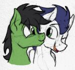  2022 anon anon_stallion black_hair black_mane blue_hair blue_mane colored_sketch duo earth_pony equid equine feral friendship_is_magic green_body green_eyes hair hasbro horse kissing_cheek male male/male mammal mane my_little_pony one_eye_closed pegasus pony sefastpone sketch soarin_(mlp) wings wonderbolts_(mlp) 