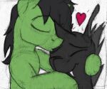  &lt;3 2022 anon anon_stallion arthropod black_body black_hair black_mane changeling colored_sketch duo earth_pony equid equine fangs feral forehead_kiss friendship_is_magic green_body green_eyes hair hasbro holding_head horse kissing kissing_cheek male male/male mammal mane my_little_pony one_eye_closed pony sefastpone simple_background sketch white_background wings 