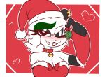  &lt;3 2017 anthro armwear bell big_breasts blush bow_ribbon breasts christmas christmas_clothing christmas_headwear cleavage clothed clothing collar ear_piercing embarrassed female fur giant_panda green_hair hair hat headgear headwear holidays jingle_bell mammal mistletoe nelljoestar piercing plant santa_hat smile solo ursid white_body white_fur white_hair 