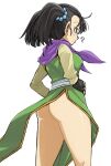  1girl ? absurdres ass black_hair breasts closed_mouth dragon_quest dragon_quest_iii fighter_(dq3) fingerless_gloves gloves hair_bobbles hair_ornament highres long_hair muramasa_mikado short_twintails simple_background solo twintails white_background 
