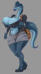 anthro big_breasts bottomwear bra breasts cleavage clothed clothing dinosaur ear_piercing ear_ring female hi_res hospitallerinaboat mature_female ms._tri&#039;assic piercing reptile ring_piercing scalie skirt solo underwear 