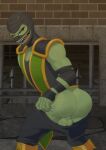  absurd_res animal_humanoid anthro balls butt clothing genitals green_body hi_res humanoid ikouzhy looking_at_viewer male mooning mortal_kombat presenting presenting_hindquarters reptile_(mortal_kombat) scalie scalie_humanoid teeth video_games 